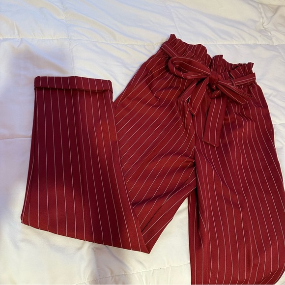 SHEIN Red Striped Pants with Bow Tie SZ: 2 - Picture 1 of 4